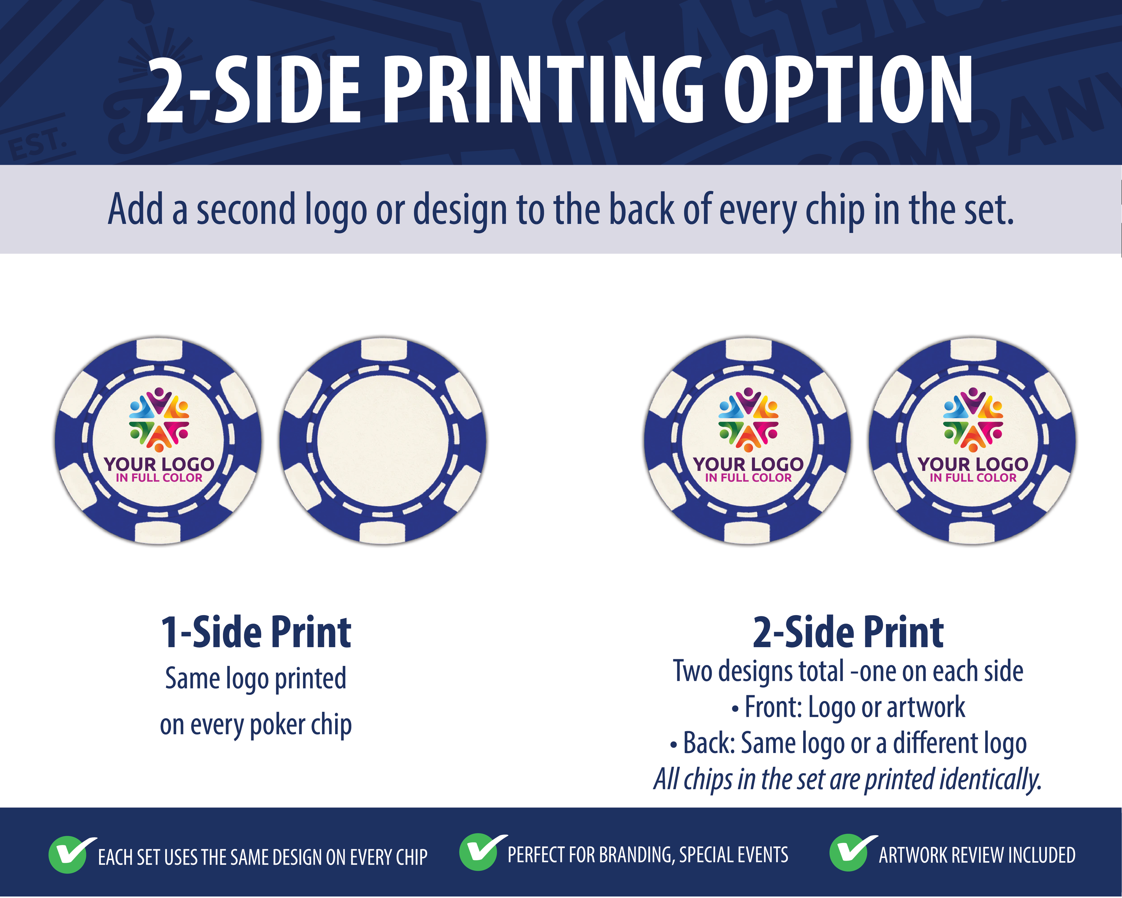 Custom Printed Poker Chips (6-Stripe B) - Set of 20 - Full Color UV Print