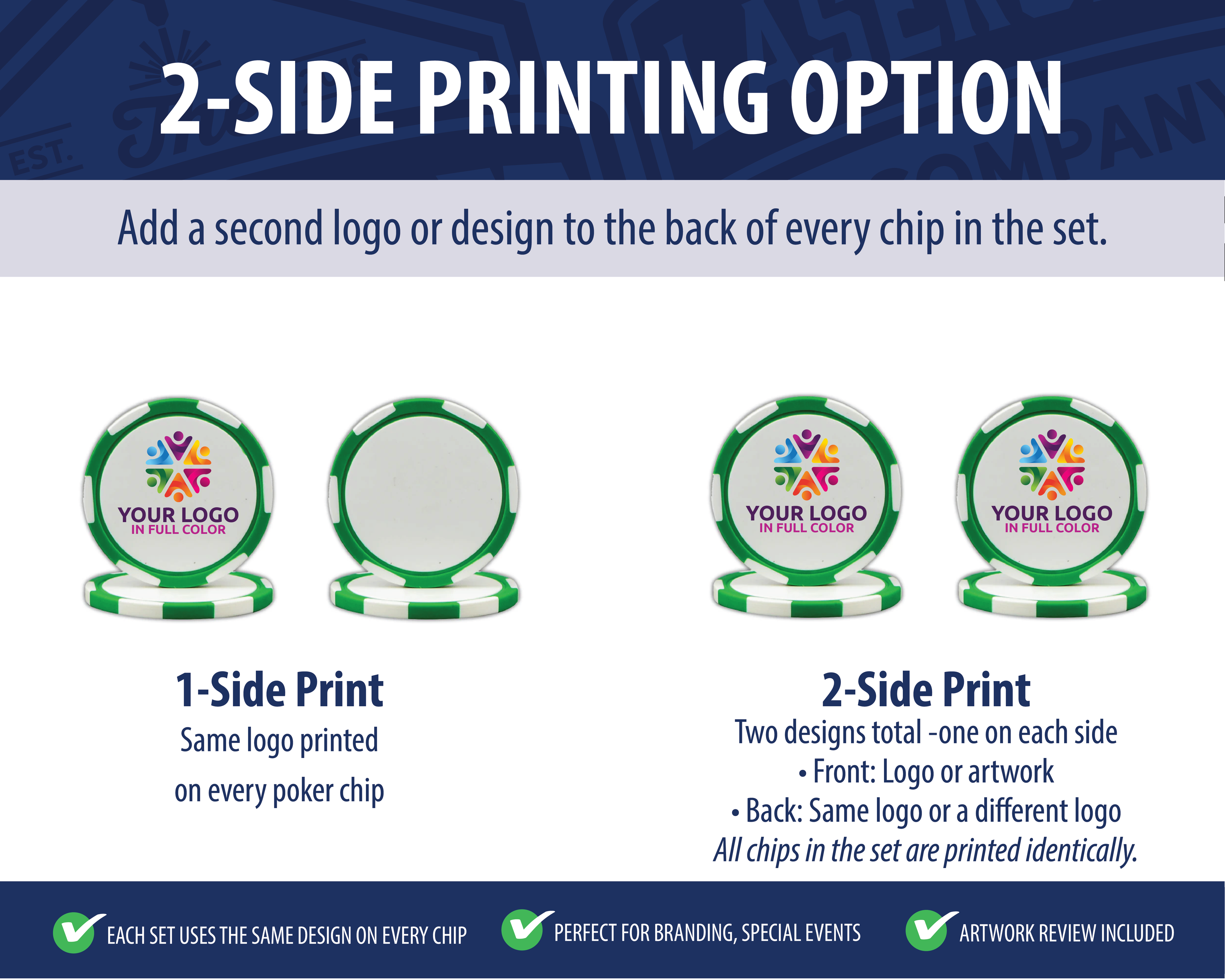 Custom Printed Poker Chips (6-Stripe C) - Set of 20 - Full Color UV Print