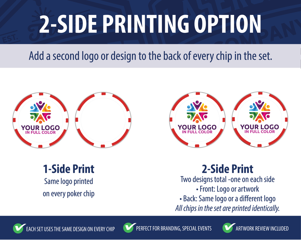 Custom Printed Poker Chips (8-Stripe) - Set of 20 - Full Color UV Print