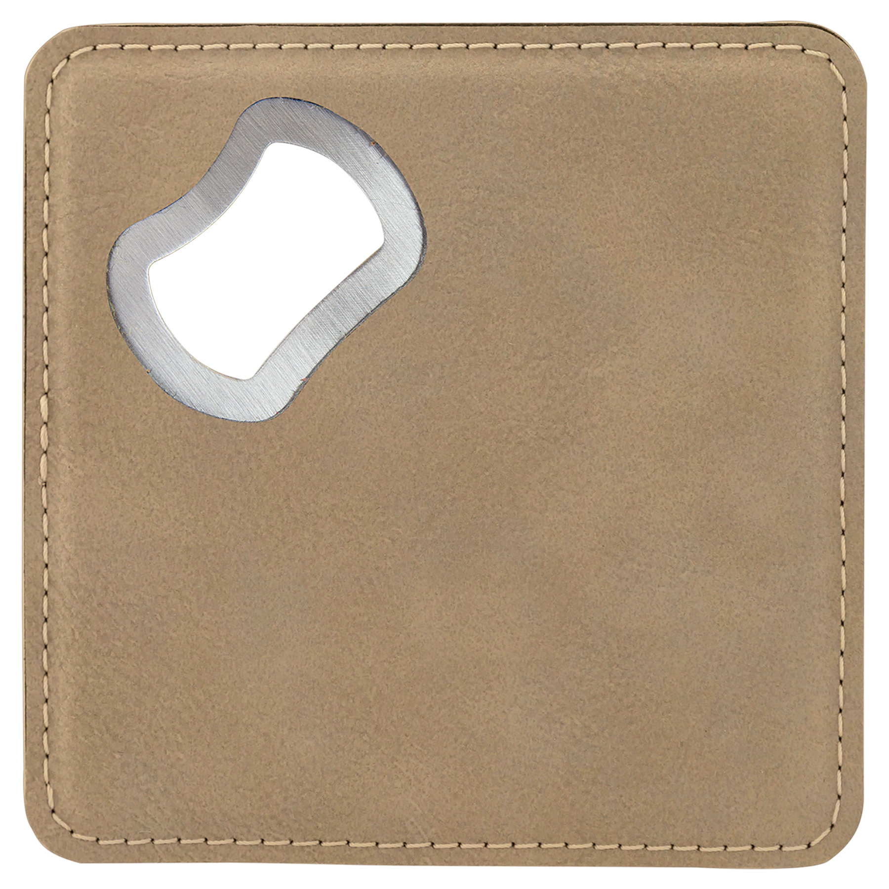 Custom Leatherette Bottle Opener Coaster — Light Brown
