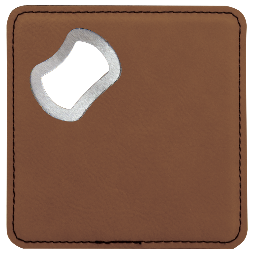 Custom Leatherette Bottle Opener Coaster — Dark Brown
