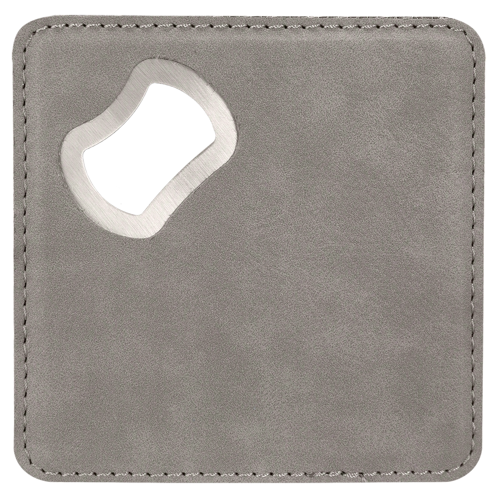 Custom Leatherette Bottle Opener Coaster — Grey