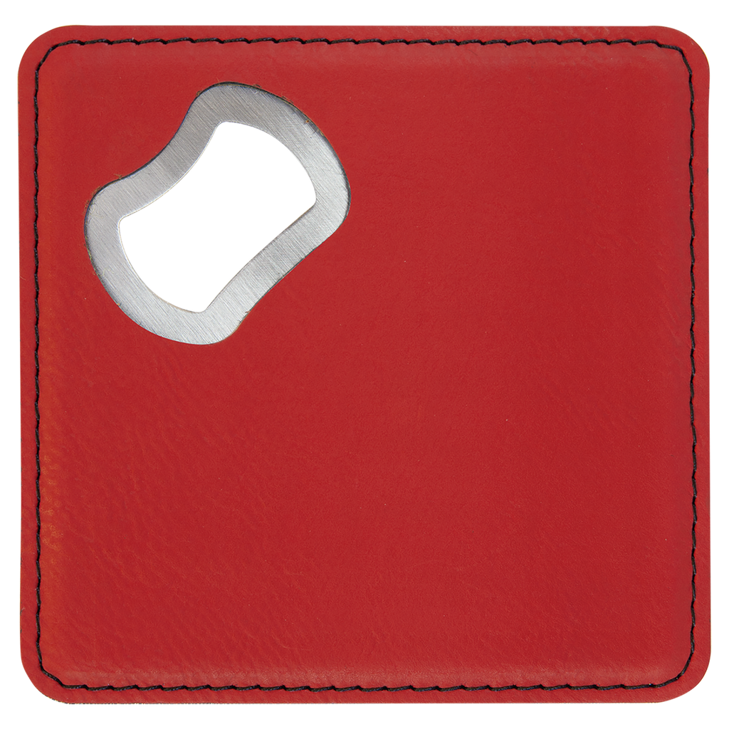 Custom Leatherette Bottle Opener Coaster — Red