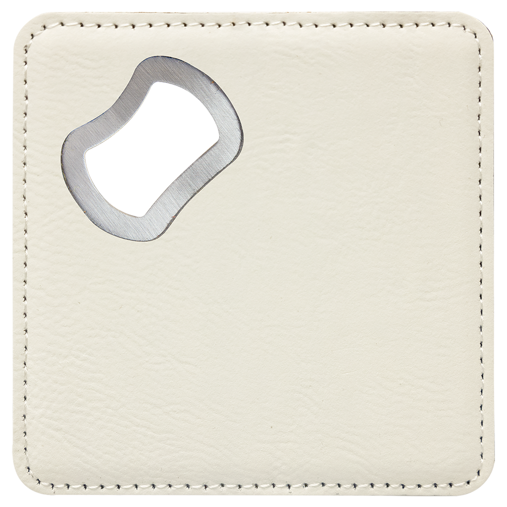 Custom Leatherette Bottle Opener Coaster — White
