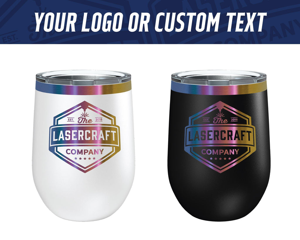 Custom Engraved 12oz Wine Tumbler – Prism Rainbow Ion-Plated