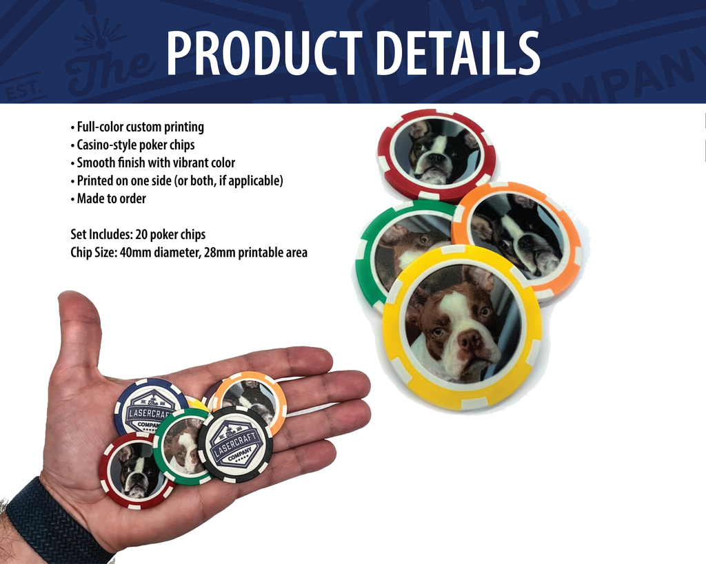 Custom Printed Poker Chips (6-Stripe A) - Set of 20 - Full Color UV Print